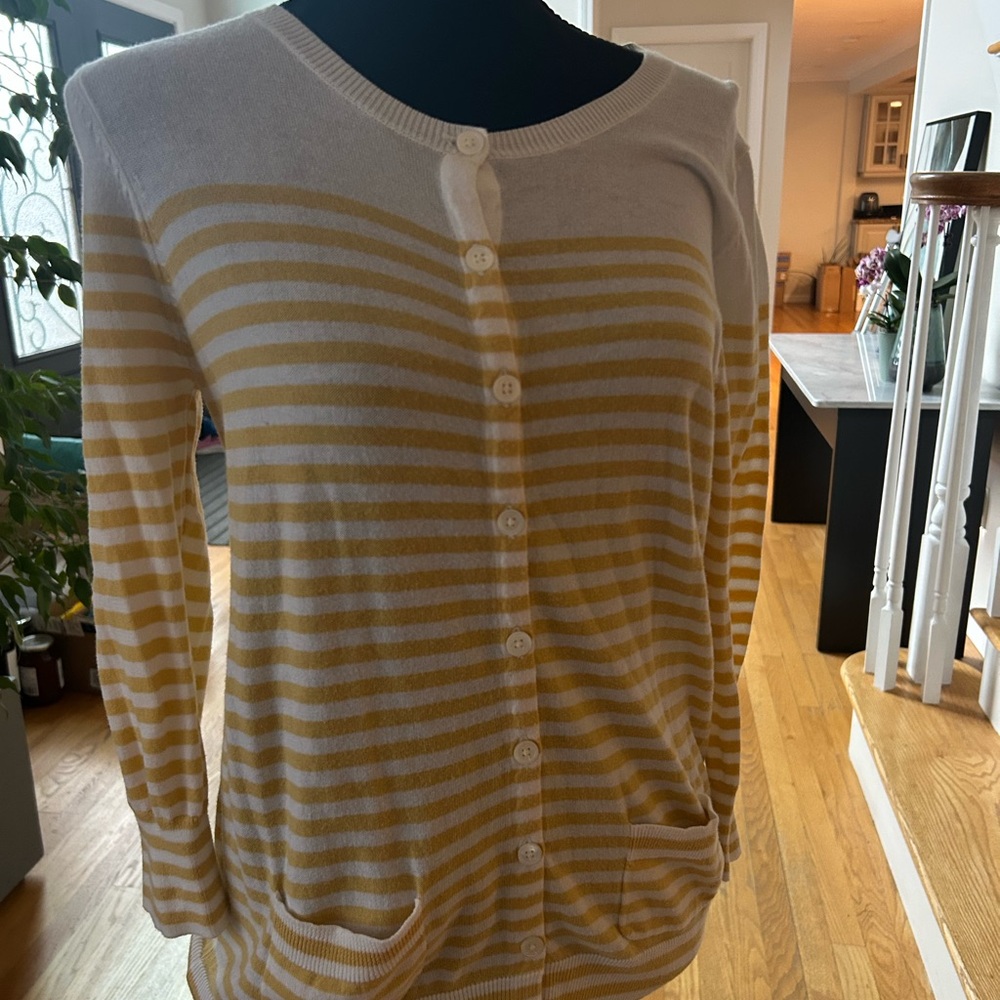 GAP Yellow and White Striped Cardigan